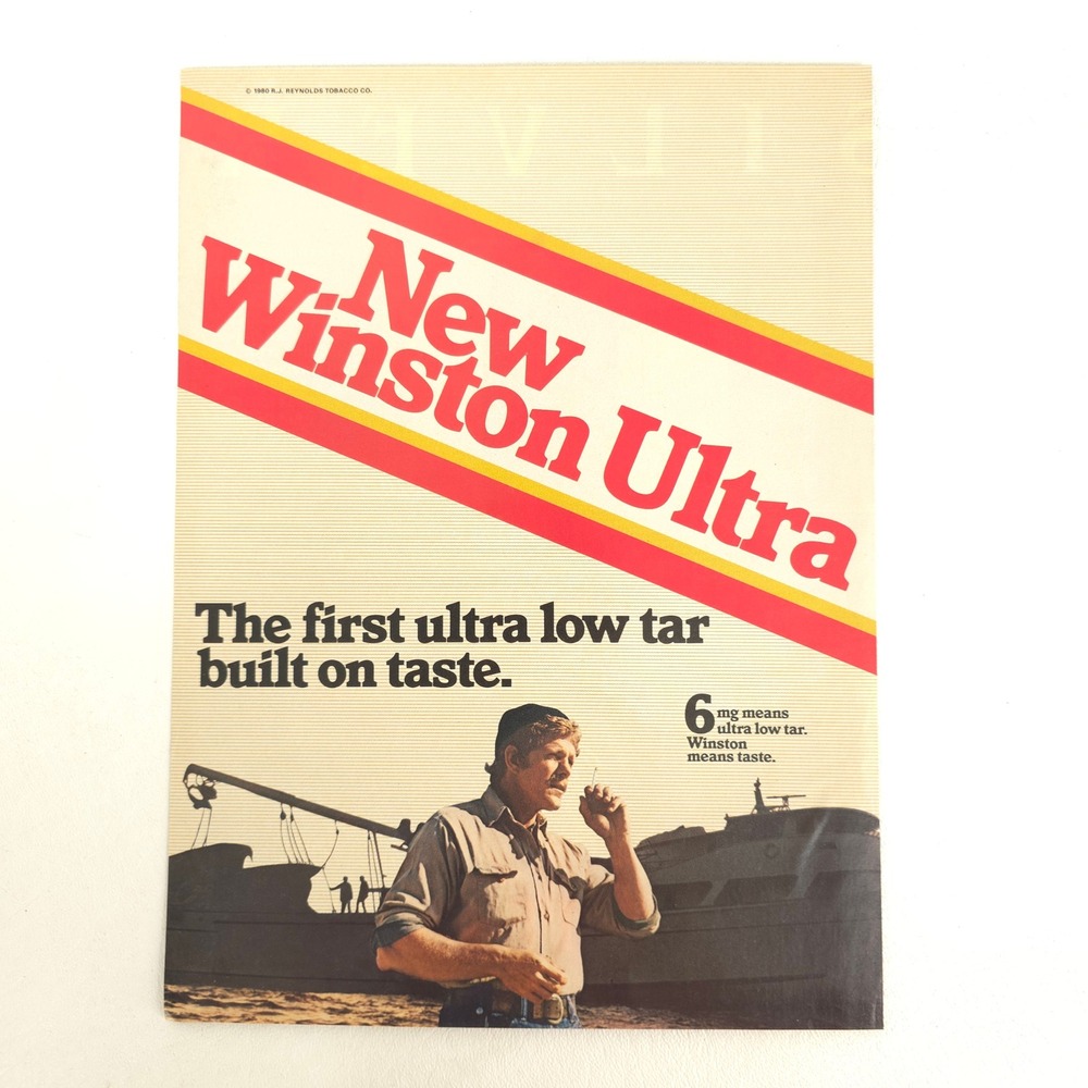 Winston Ultra Print Ad 1980 Low Tar Cigarette Boat Dock Vintage Tobacco Wall Art